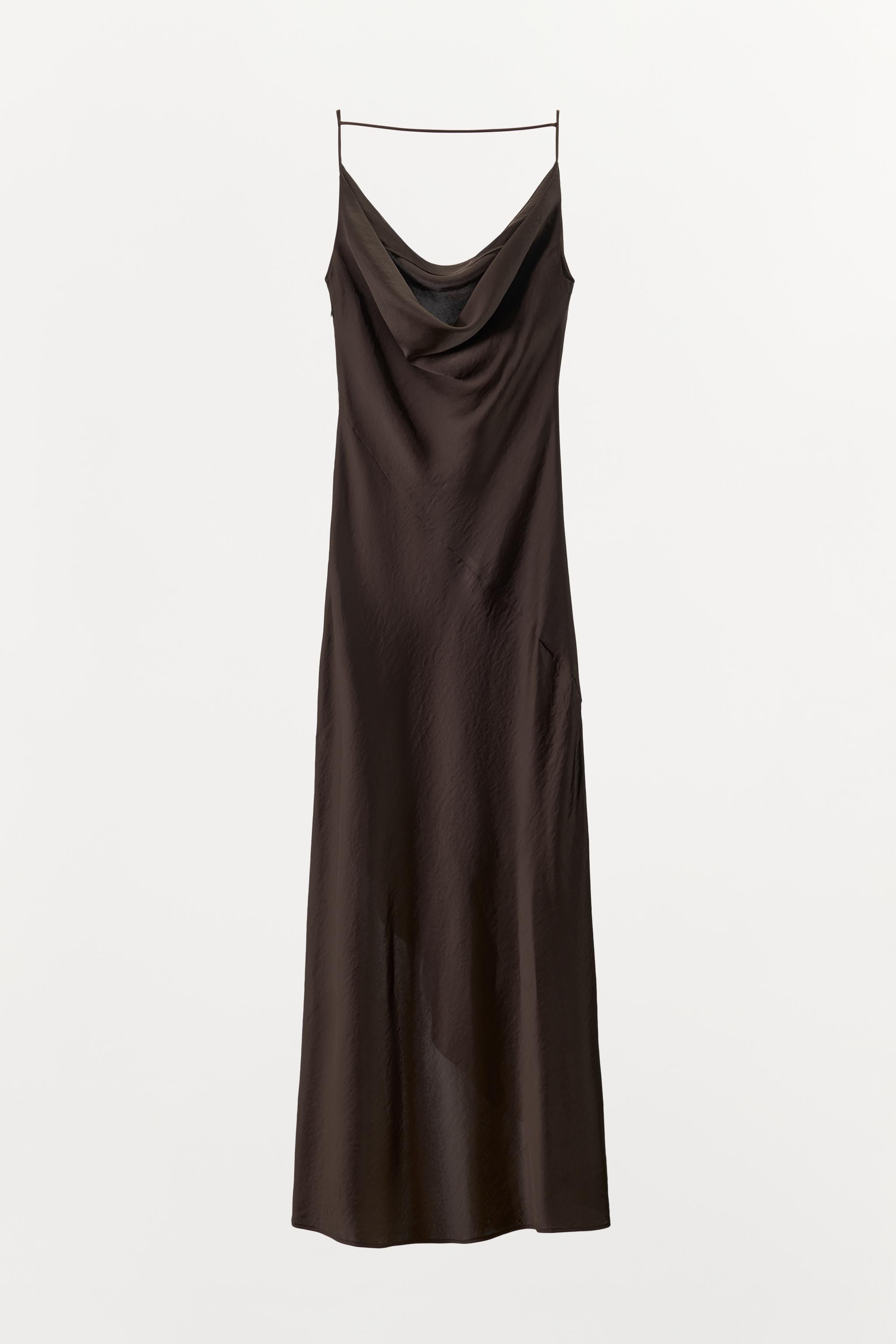 DRAPED NECK SATIN DRESS